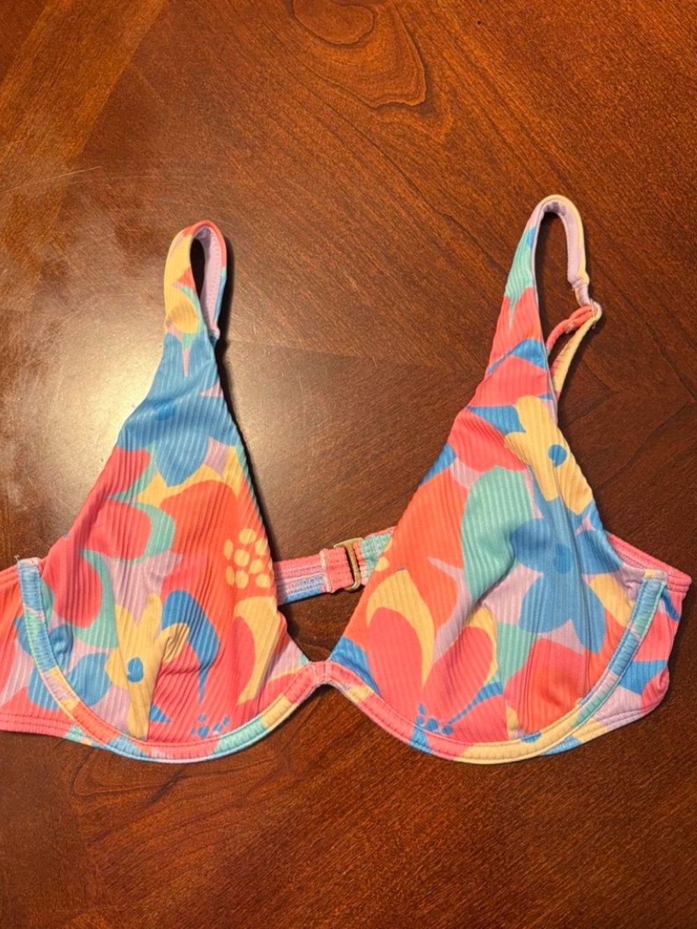 Hollister Floral Bikini Top in Coral, Blue, Yellow, Pink